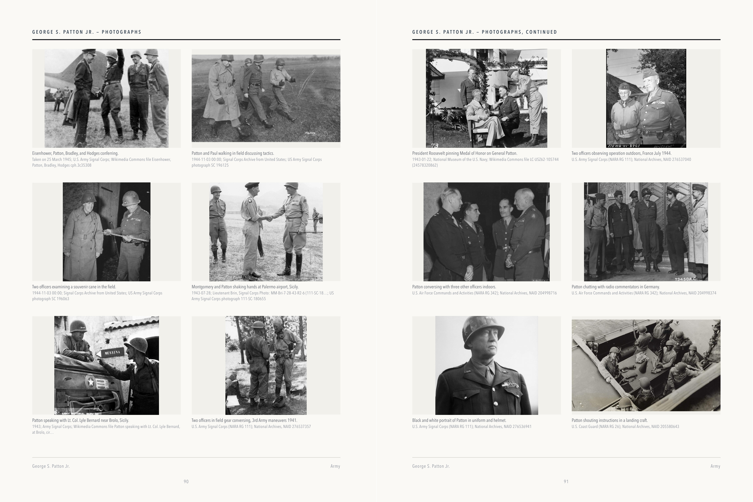 Two-page spread of credited black-and-white archive photographs of George S. Patton Jr.